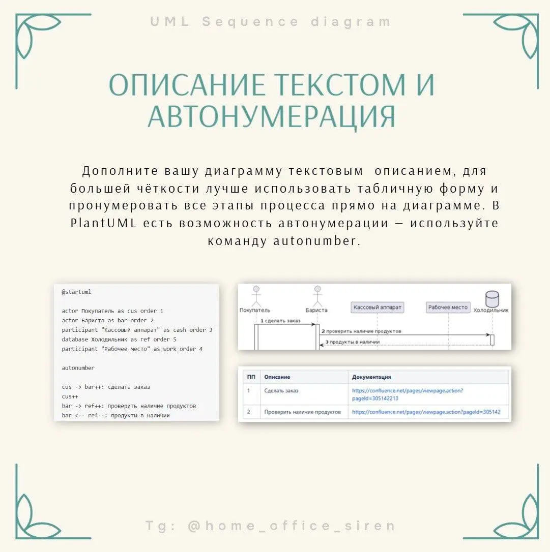 Пожалуй, лучшие sequence diagrams на Диком Западе
Собрала в карточках лайфхаки по PlantUML⬆️с которыми ваши диаграммы будут самыми понятными, читаемыми и востребованными! А все другие аналитики будут ... | Сетка — социальная сеть от hh.ru