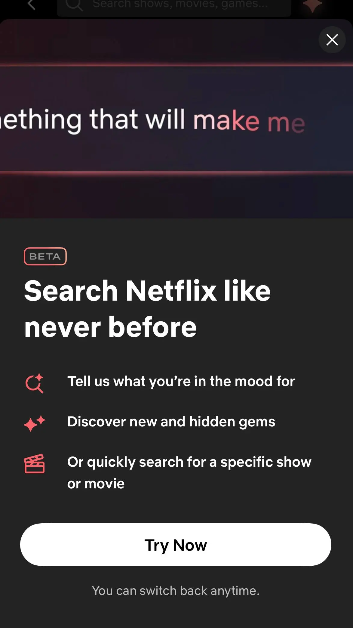 Netflix уже полгода как тестирует AI-поисковик, и вот бета-версия наконец-то докатилась и до меня | Сетка — социальная сеть от hh.ru