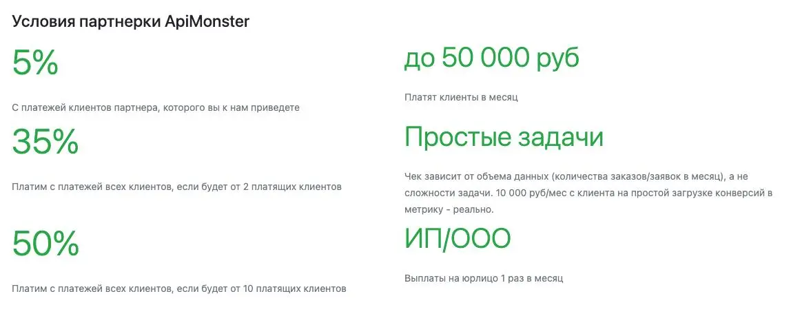 Обновили условия партнерки в ApiMonster
Платим от 35% до 50% с платежей клиентов - очень щедро.
От вас требуется лишь приводить клиентов | Сетка — социальная сеть от hh.ru