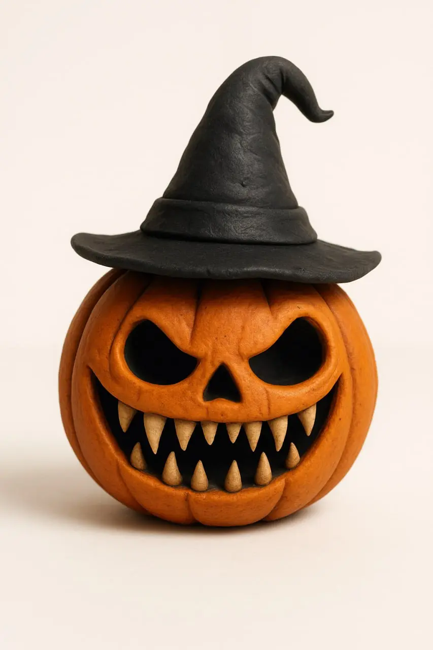 #нейросеть #ai #дизайн #halloween #промт
ЖУТКАЯ ТЫКВА/3D ЭМОДЖИ🎃
Промт
3d jack-o-lantern with sharp teeth, black witch hat, gothic toy clay halloween style, white background | Сетка — социальная сеть от hh.ru