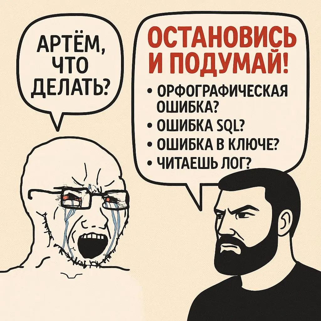 Артем, что делать?
Далее: длинный текст и скрины ошибок | Сетка — социальная сеть от hh.ru