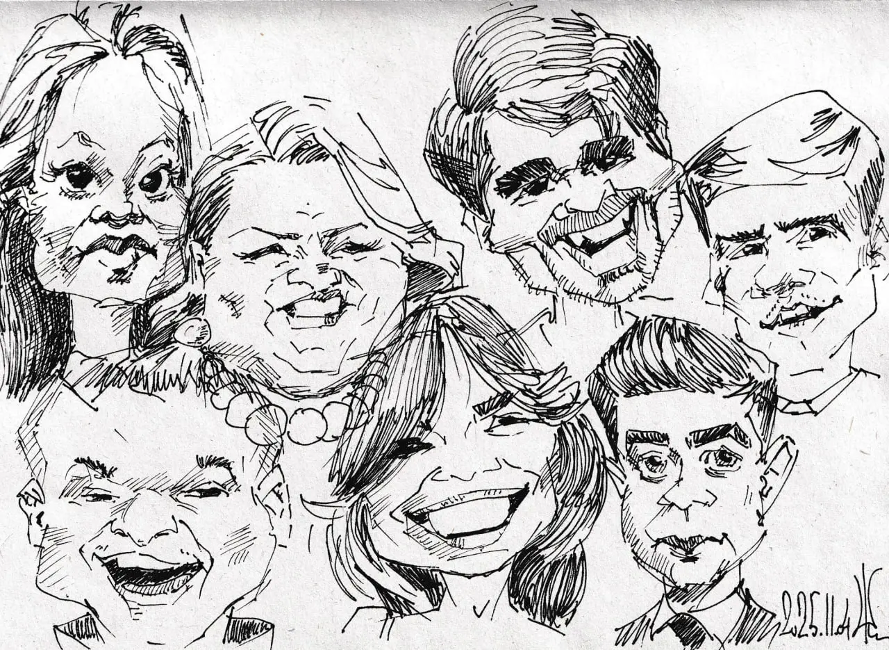 Просто чернильная разминка. Без карандаша😎
Если кто-то смотрит современный КВН, то, может быть, и узнает кого-нибудь на этих зарисовках😎😎😇
 | Сетка — социальная сеть от hh.ru