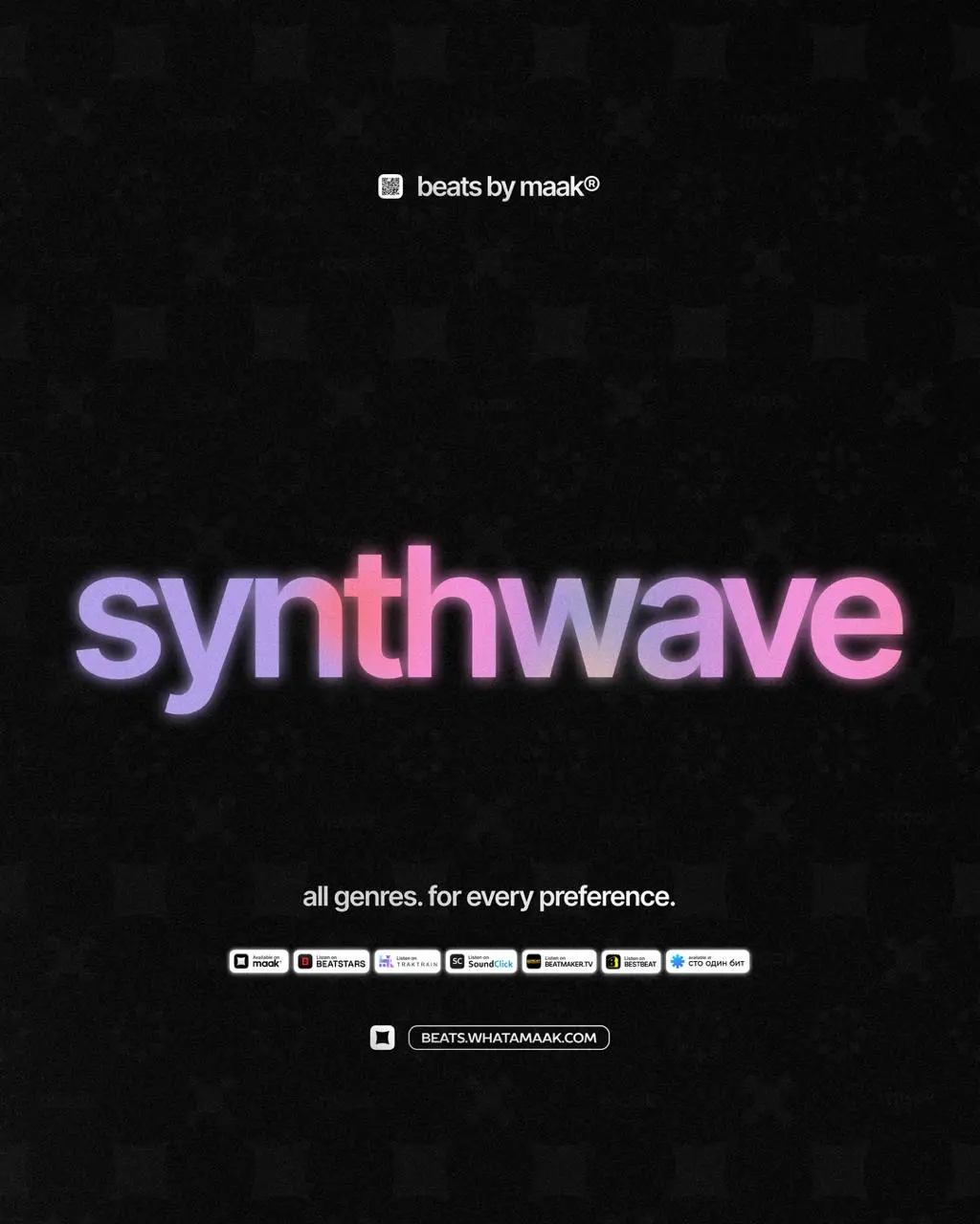 🎵#lot — «Synthwave биты» ╳ от maak®
ℹ️ В нашем каталоге более 400 различных аранжировок, в самых популярных жанрах, на любой вкус и предпочтения | Сетка — социальная сеть от hh.ru