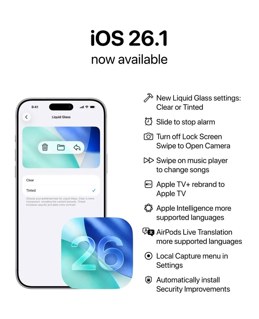 Вышла iOS 26.1 — прозрачность «Жидкого стекла» теперь можно регулировать.
Обновляется, а затем:
«Настройки» — «Экран и яркость» — Liquid Glass.
Ждем фичу в Telegram? | Сетка — социальная сеть от hh.ru