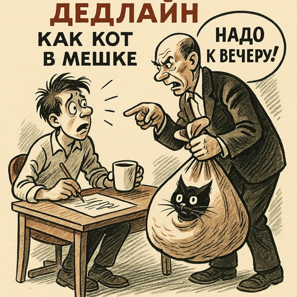 Дедлайн как кот в мешке
Что такое «буфер спокойствия» и почему “вчера” — не дата
Каждый дизайнер хотя бы раз ловил это ощущение: заказчик пишет «надо к вечеру», а ты — где-то между паникой и философие... | Сетка — социальная сеть от hh.ru