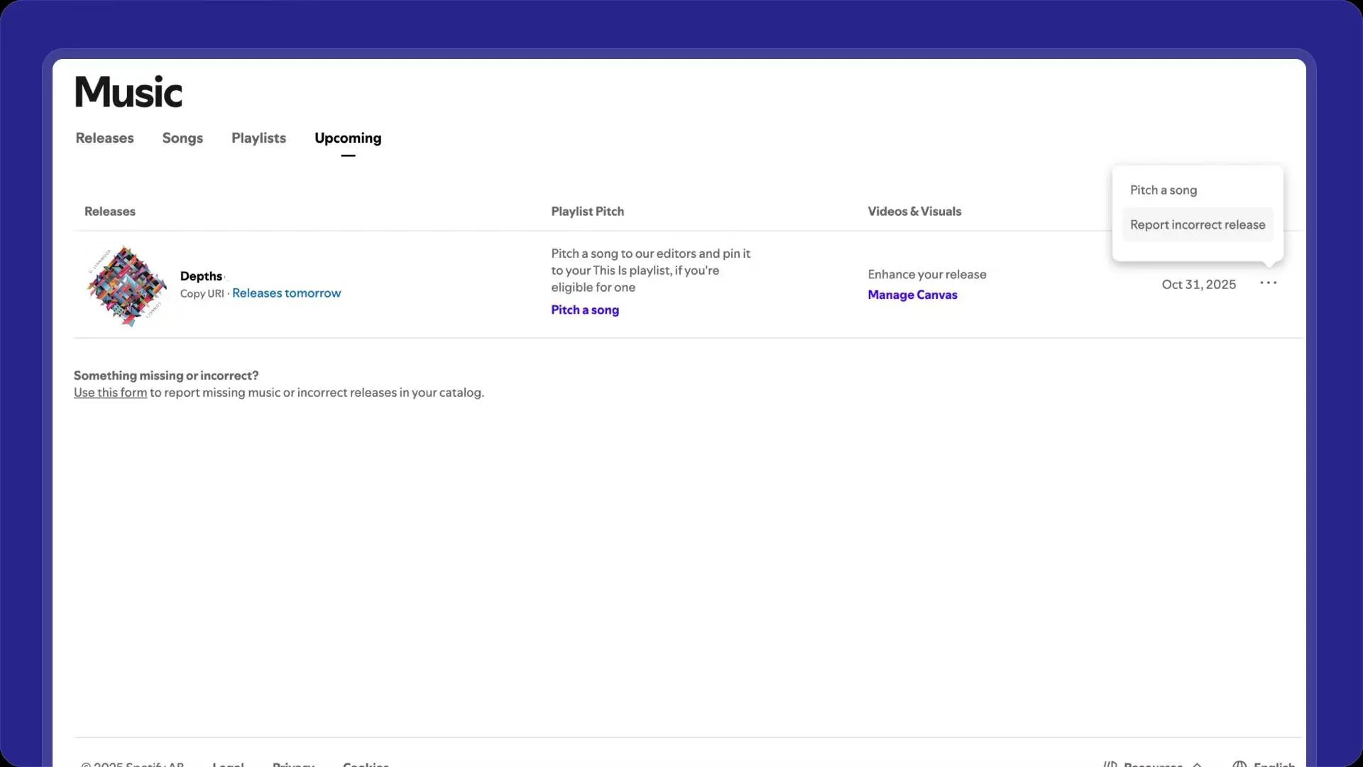 🎶 #digest — Spotify добавил защиту артистов от чужих релизов
Теперь в Spotify for Artists можно подать жалобу на трек или релиз, который не принадлежит вам — ещё до его выхода | Сетка — социальная сеть от hh.ru