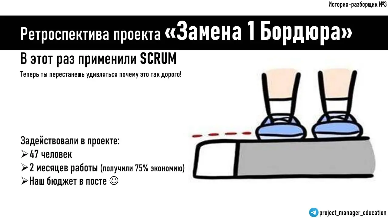 🏃‍♂️ SCRUM В ДЕЙСТВИИ: Agile-замена бордюра
За сколько бы реализовал такой проект ты?🧐
Проект: Замена поврежденного бордюра (1 метр)
Команда: 47 человек (переформатированы в Scrum структуру)
Бюджет: с... | Сетка — социальная сеть от hh.ru