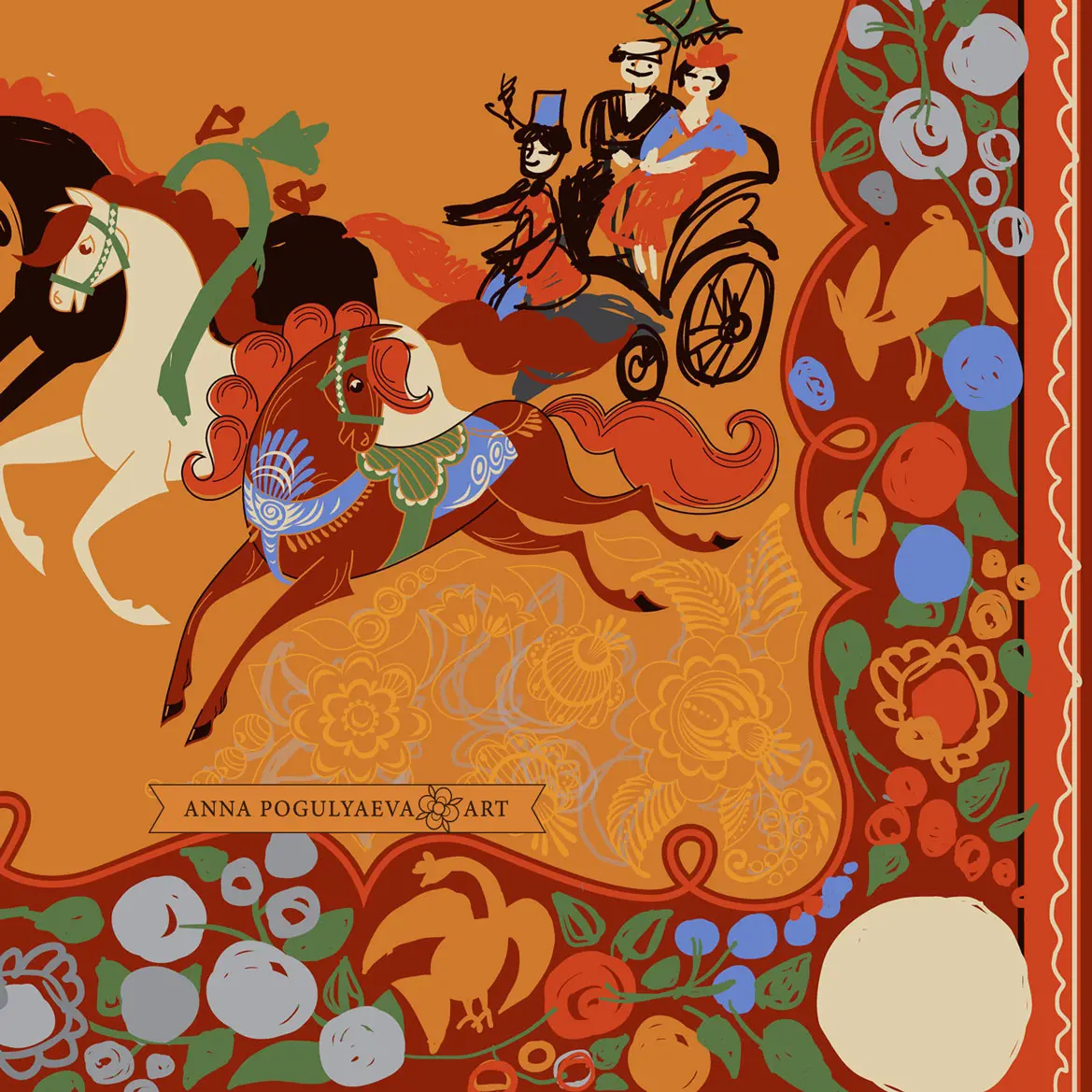 Векторный принт для платка. Русская тройка | Сетка — социальная сеть от hh.ru