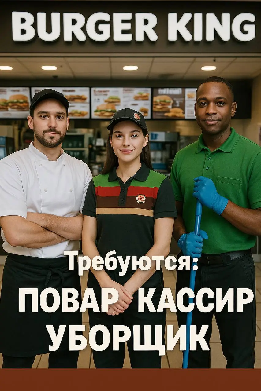 🍔 В сеть ресторанов быстрого питания требуются:
👨‍🍳 Повар
💁‍♀️ Кассир
🧹 Уборщик
⸻
💼 Условия:
• График на выбор: 2/2, 3/3, 5/2, 6/1
• Смены 4 / 8 / 10 / 12 часов, индивидуально подберём
• Возможна подр... | Сетка — социальная сеть от hh.ru