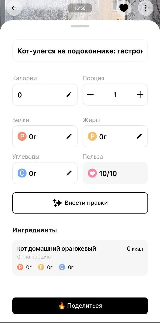 Сегодня я загрузил кота в приложение для подсчёта калорий
Не спрашивайте, зачем — это был эксперимент | Сетка — социальная сеть от hh.ru