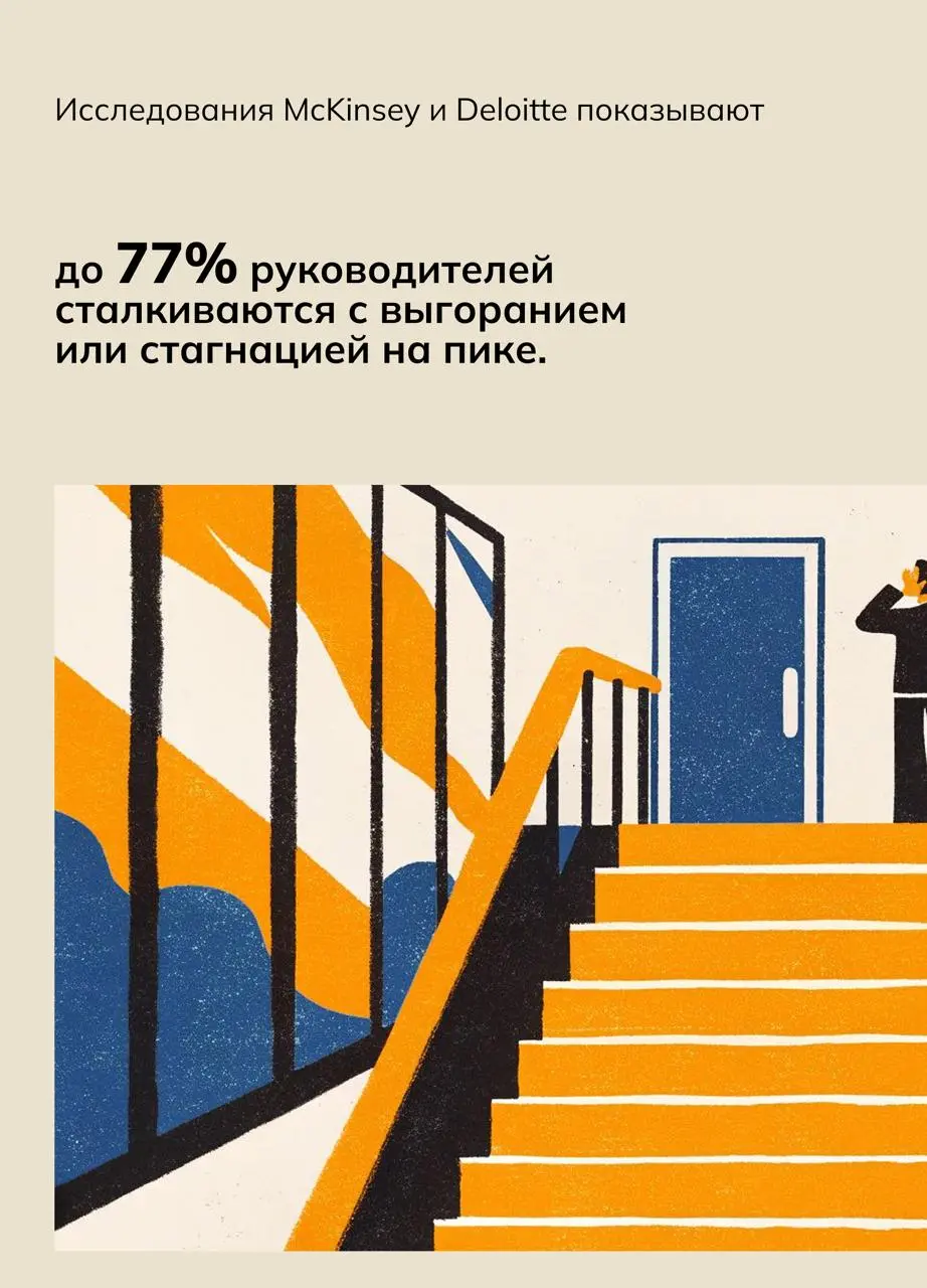 Когда достижения перестают развивать: феномен «вершины» у лидеров
Исследования McKinsey, Deloitte и Kontakt InterSearch Russia единодушно подтверждают тревожный тренд: с выгоранием или стагнацией на п... | Сетка — социальная сеть от hh.ru