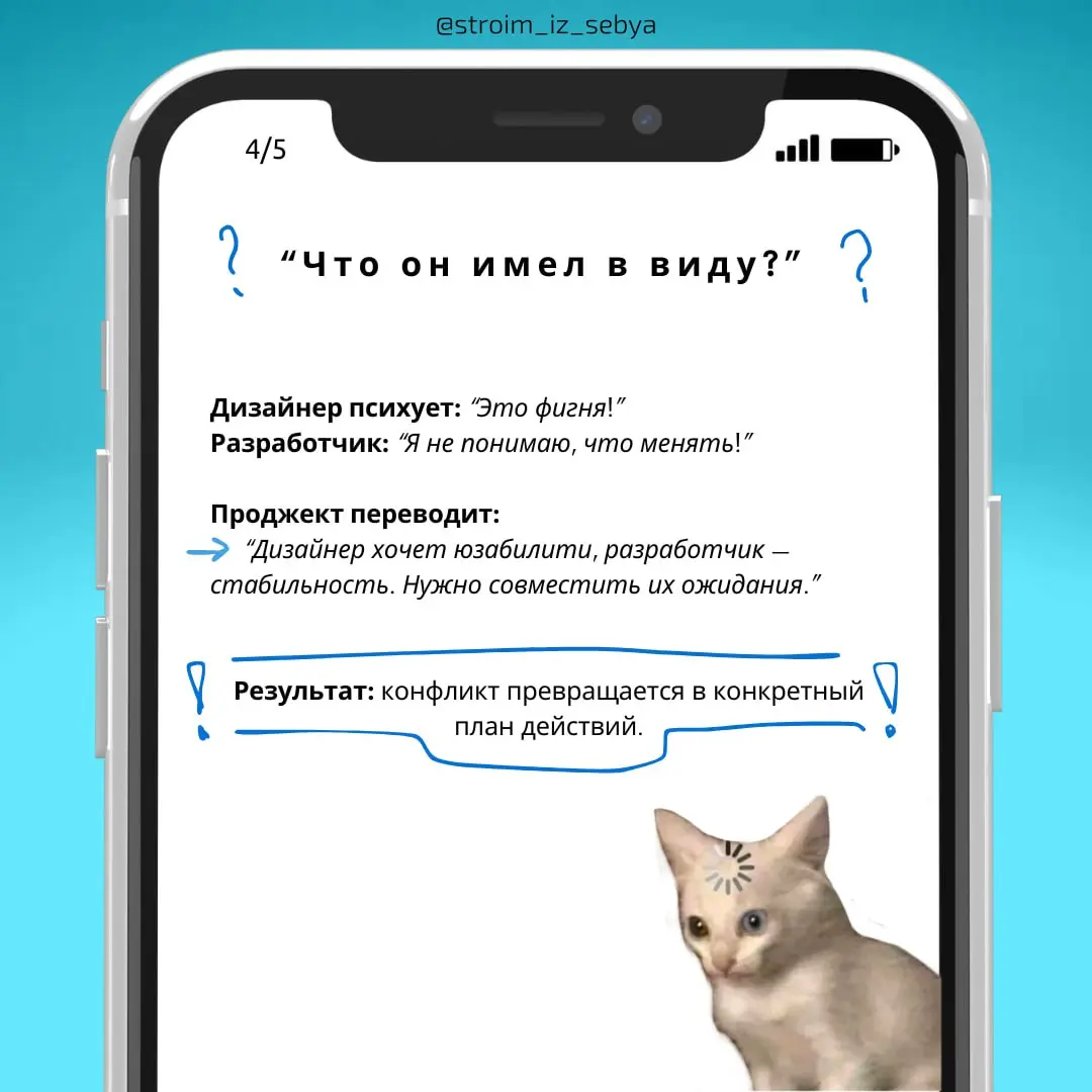 💬Google Translate менеджер💬
Йоу, а как вы справляетесь с тем, чтобы донести одну и ту же задачу, но для разных ролей? 🧐
Условно:
👉 Бизнес говорит: “Сделайте красиво” | Сетка — социальная сеть от hh.ru