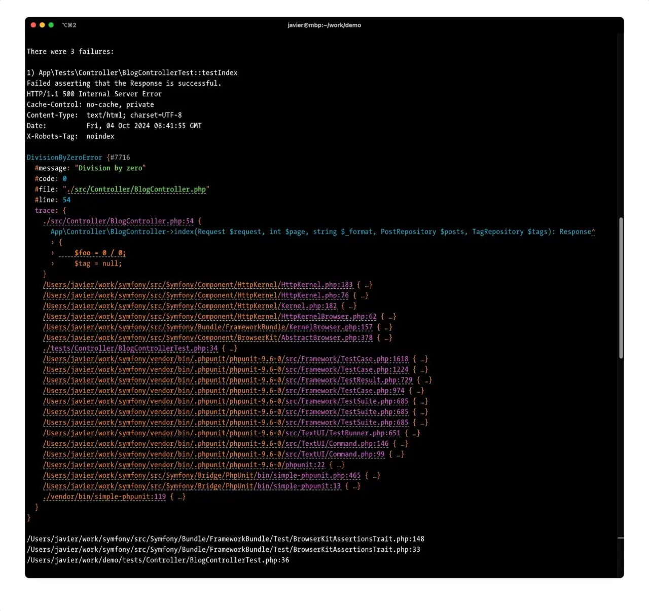 https://symfony.com/blog/new-in-symfony-7-4-better-exceptions-in-terminal
Эту фичу я очень долго ждал.
Ранее, если в контроллере произошел выброс исключения, ты получал огромную портянку с html тегами | Сетка — социальная сеть от hh.ru