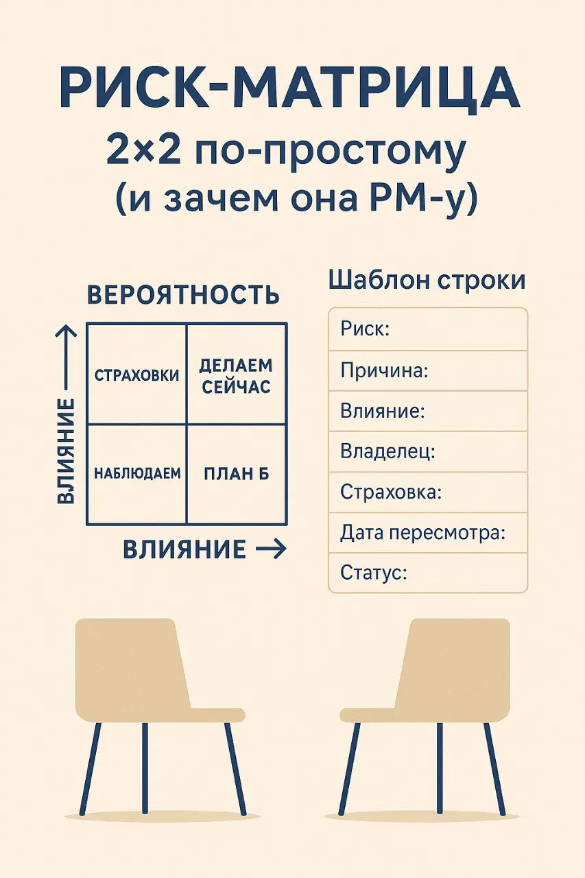 Риск-матрица 2×2 по-простому (и зачем она PM-у)Риск — это не страшилка. Это очередь задач, отсортированная по боли и шансу случиться | Сетка — социальная сеть от hh.ru