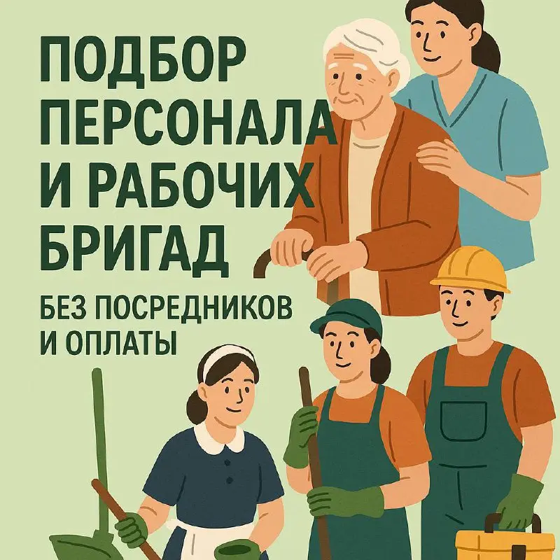 🌿 Подбор персонала и рабочих бригад без посредников и оплаты
Подбираем домашний персонал и сотрудников в сфере ухода, услуг и сезонных работ по всей России | Сетка — социальная сеть от hh.ru