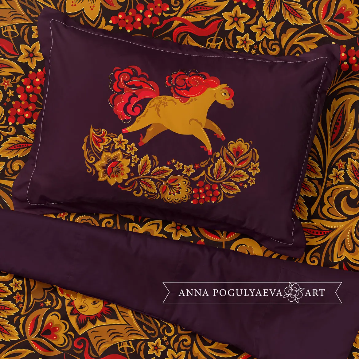 Векторная иллюстрация и принт для ткани по мотивам хохломы | Сетка — социальная сеть от hh.ru