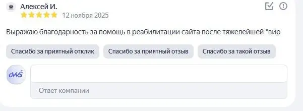 К нам пришёл отзыв, который, видимо, клиент начал писать в спешке и не дописал. Человек хотел поблагодарить за помощь в реабилитации сайта после тяжелого вируса | Сетка — социальная сеть от hh.ru