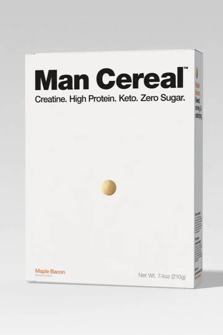 🆕 Новая неделя = новый бренд 
Согласитесь, белая упаковка с минимумом чёрного текста и фудзоной в виде точечки выглядит очень непривычно! 
Man Cereal – это «мужские» хлопья с креатином и высоким содер... | Сетка — социальная сеть от hh.ru