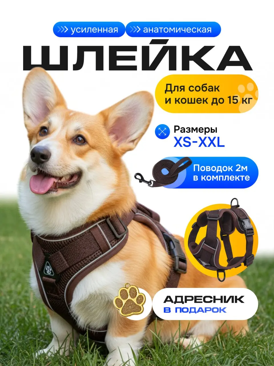 Сегодня сделала новую карточку товара 🐾
Добавила яркий акцент на анатомическую шлейку для питомцев до 15 кг — с поводком в комплекте и адресником в подарок | Сетка — социальная сеть от hh.ru