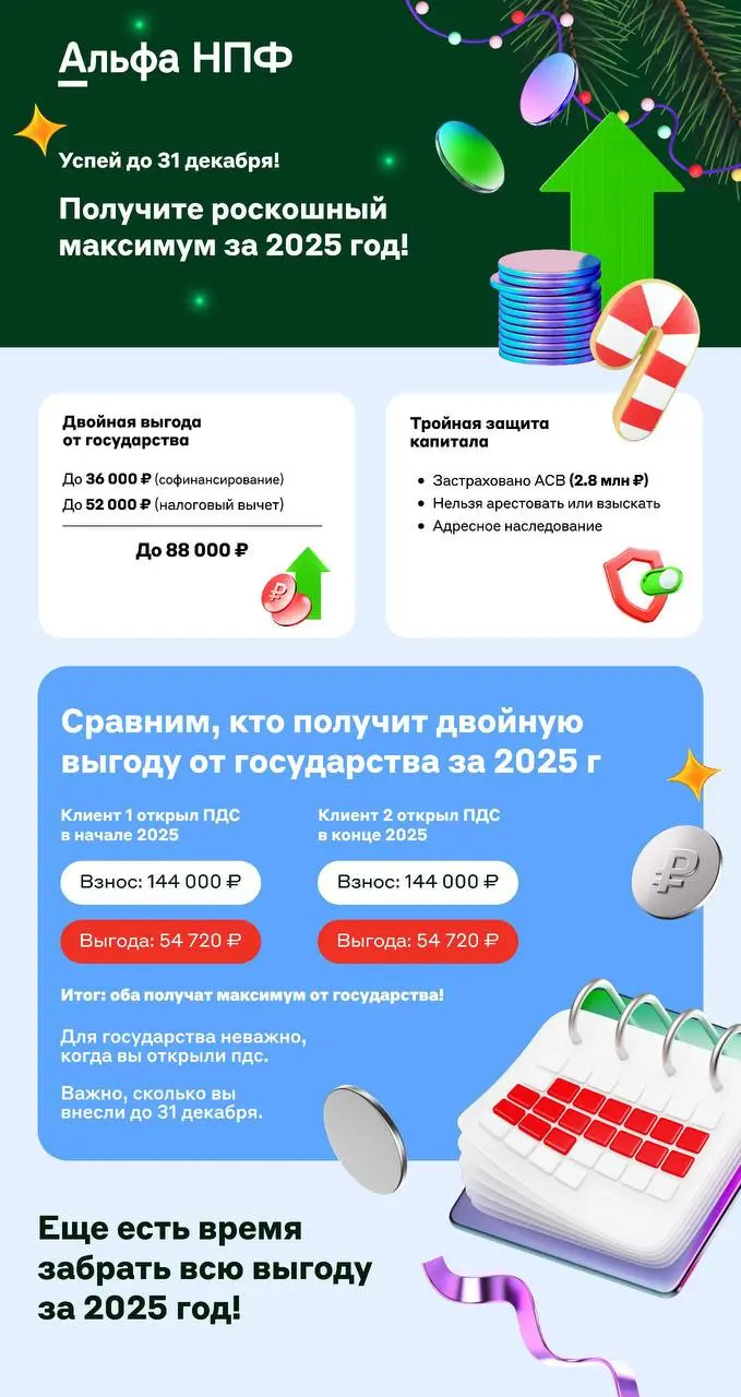 🌟🌟🌟🌟🌟🌟🌟🌟🌟🌟🌟
Получите роскошный максимум за 2025 год!
Думаете, тот, кто открыл ПДС в январе, получит от государства больше? А вот и нет!💡
Сравним:
❤️ Клиент 1: Открыл ПДС 15 января
❤️ Клиент 2: Открыл ... | Сетка — социальная сеть от hh.ru
