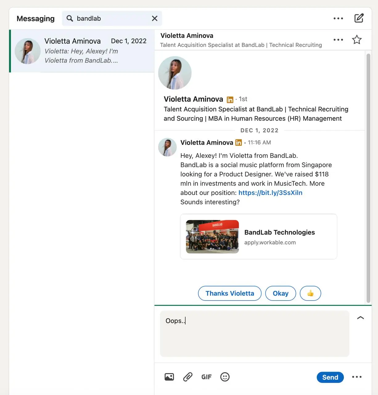А ещё не пропускайте сообщения от рекрутеров, как я в конце 2022 😁
Вдруг на той стороне именно вас и ждали.



Вообще, я тогда не оч серьезно относился к линдку как площадке переписок.. | Сетка — социальная сеть от hh.ru