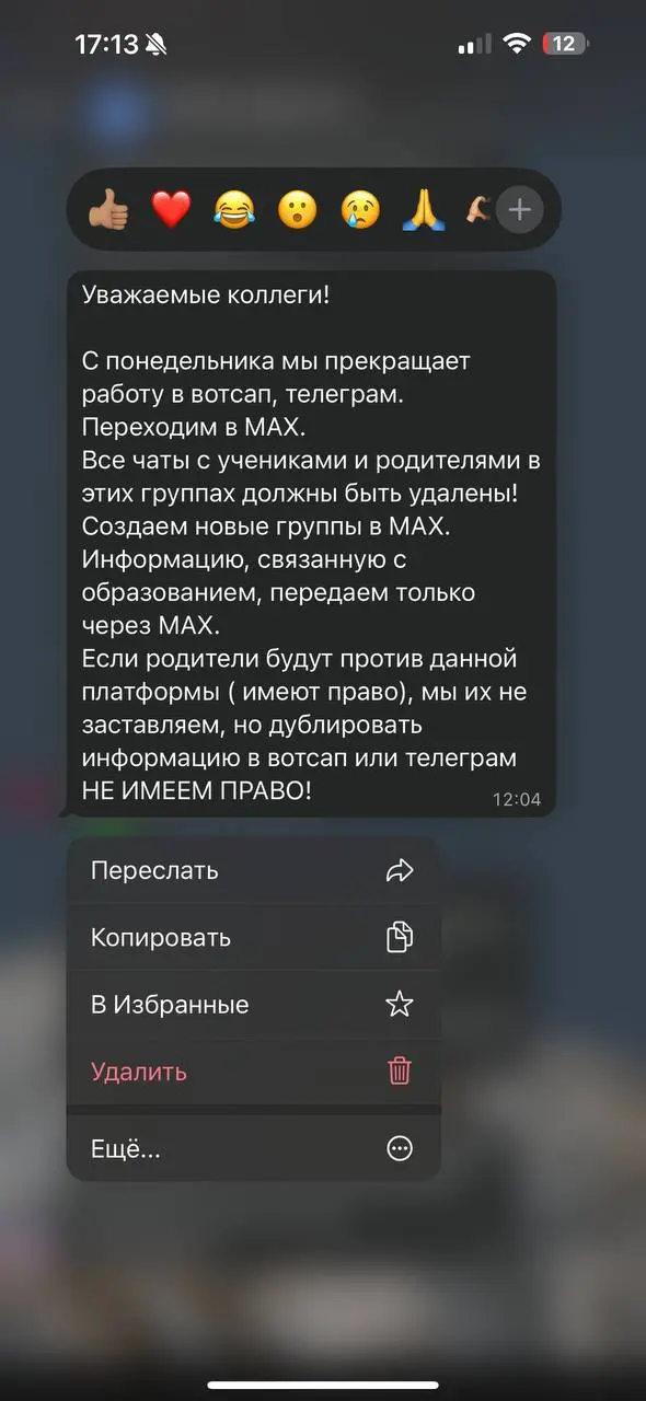 Эх, вот она… свободна выбора. Я не на что не намекаю, но выглядит как по принуждению 😏 переписка моей знакомой (учителя в школе)
Кстати интересно, много кто из подписчиков тут пользуется MAX ? | Сетка — социальная сеть от hh.ru