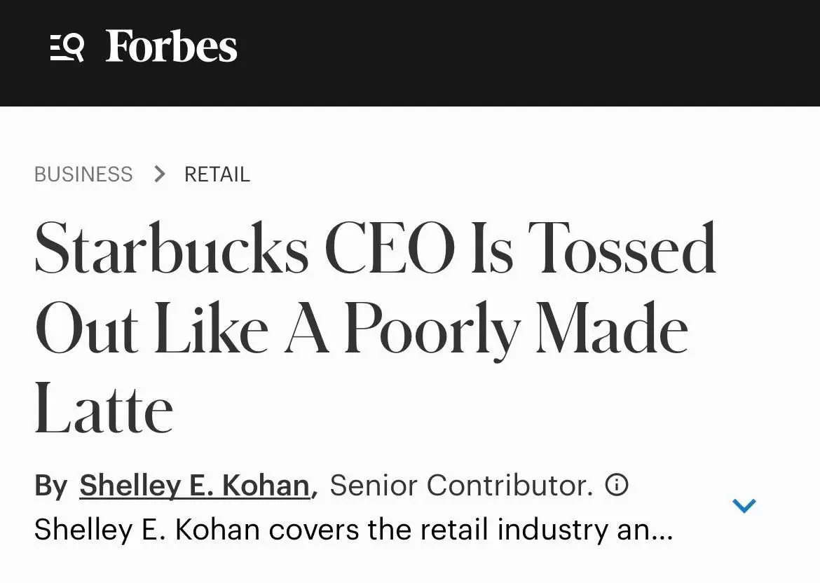 Что ж. Бывает))
#Starbucks потерял 30 миллиардов долларов, наняв консультанта #McKinsey на должность генерального директора | Сетка — социальная сеть от hh.ru