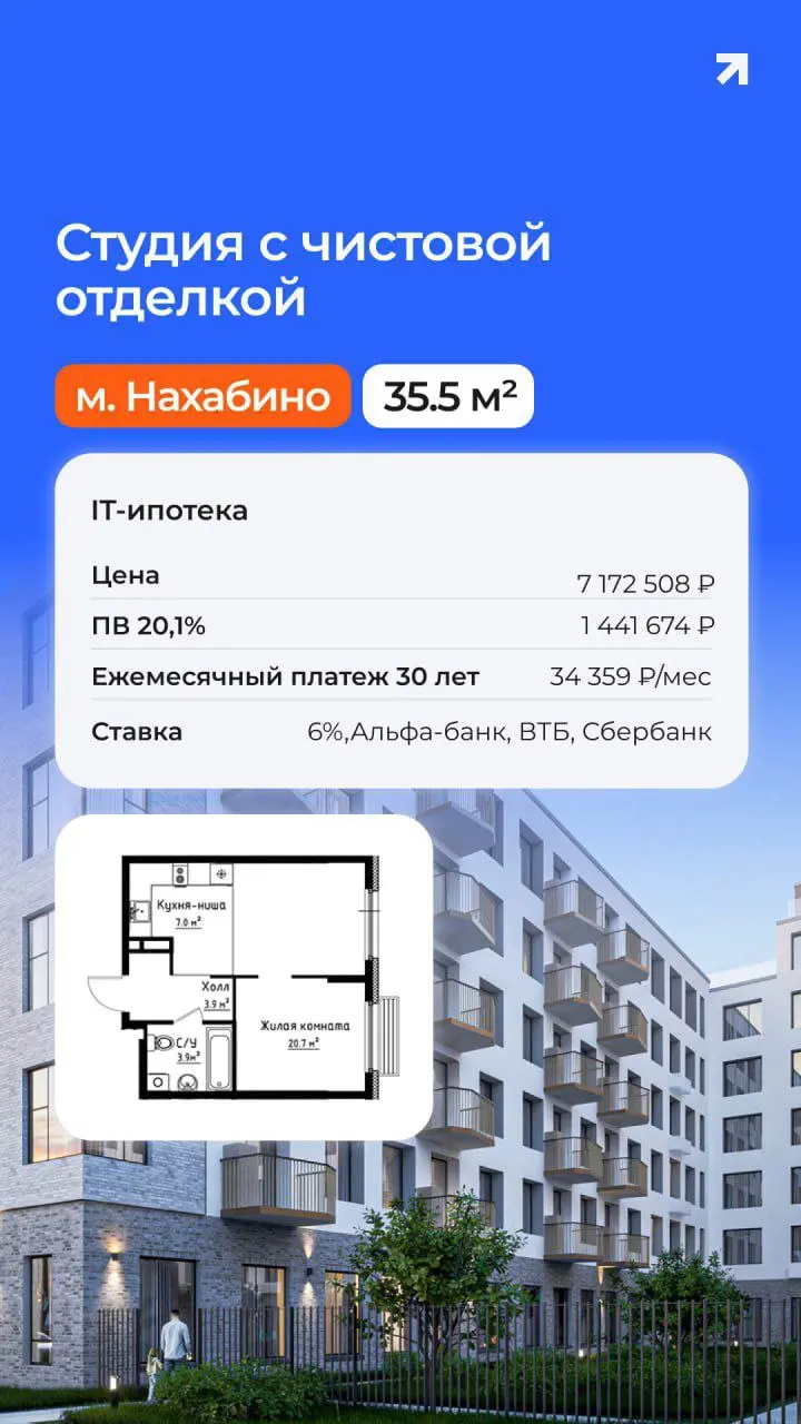 Подобрал квартиры в Московской области по IT-ипотеке — выгодная ставка от 6%, до 9 млн рублей кредита, минимальный взнос 20% | Сетка — социальная сеть от hh.ru