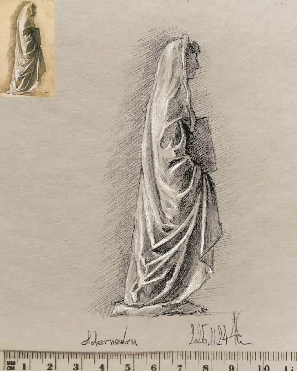 марафон «Рисуем каждый день» 7.0: Копии мастеров
Эдгар Дега. «Фигура в длинных одеждах» 1856-1857 г.
Копия — карандаш, бумага, А5 | Сетка — социальная сеть от hh.ru