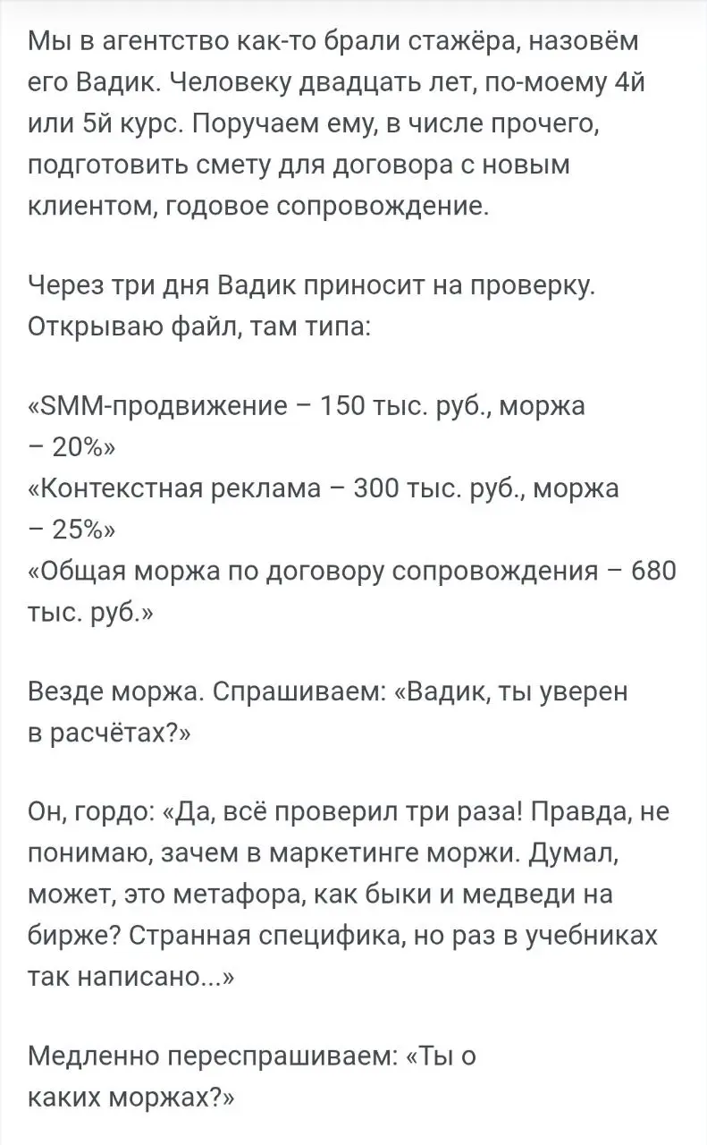 «Не понимаю, зачем в маркетинге моржи». Пикабушник рассказал, как их компания наняла зумера с маркетинговым образованием | Сетка — социальная сеть от hh.ru