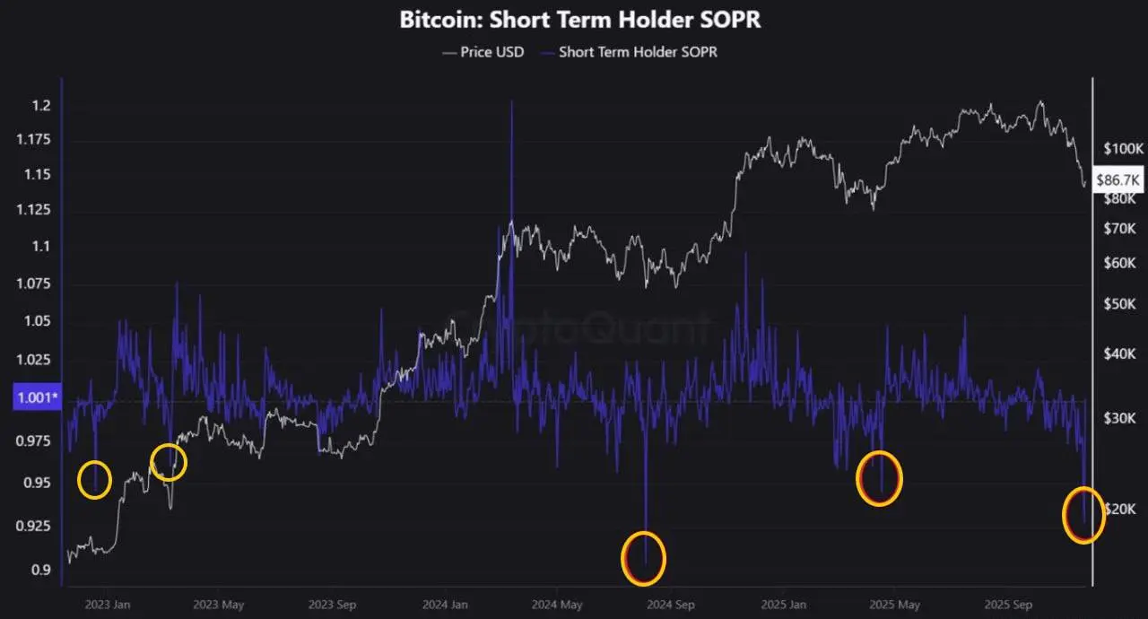 На графике капитуляция краткосрочных держателей BTC, исторически это за рост и указывает на дно рынка. | Сетка — социальная сеть от hh.ru
