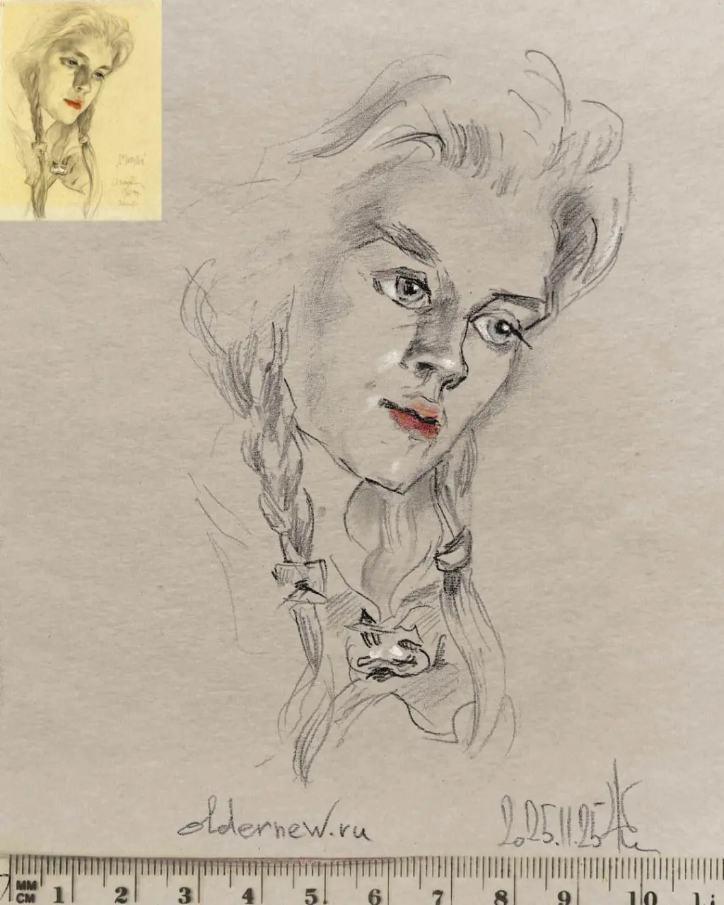 марафон «Рисуем каждый день» 7.0: Копии мастеров
Александр Вахрамеев. Портрет «Маузе» 1919 г.
Копия — карандаш, пастельные карандаши (красный, оранжевый, голубой, белый), бумага, А5.
 | Сетка — социальная сеть от hh.ru