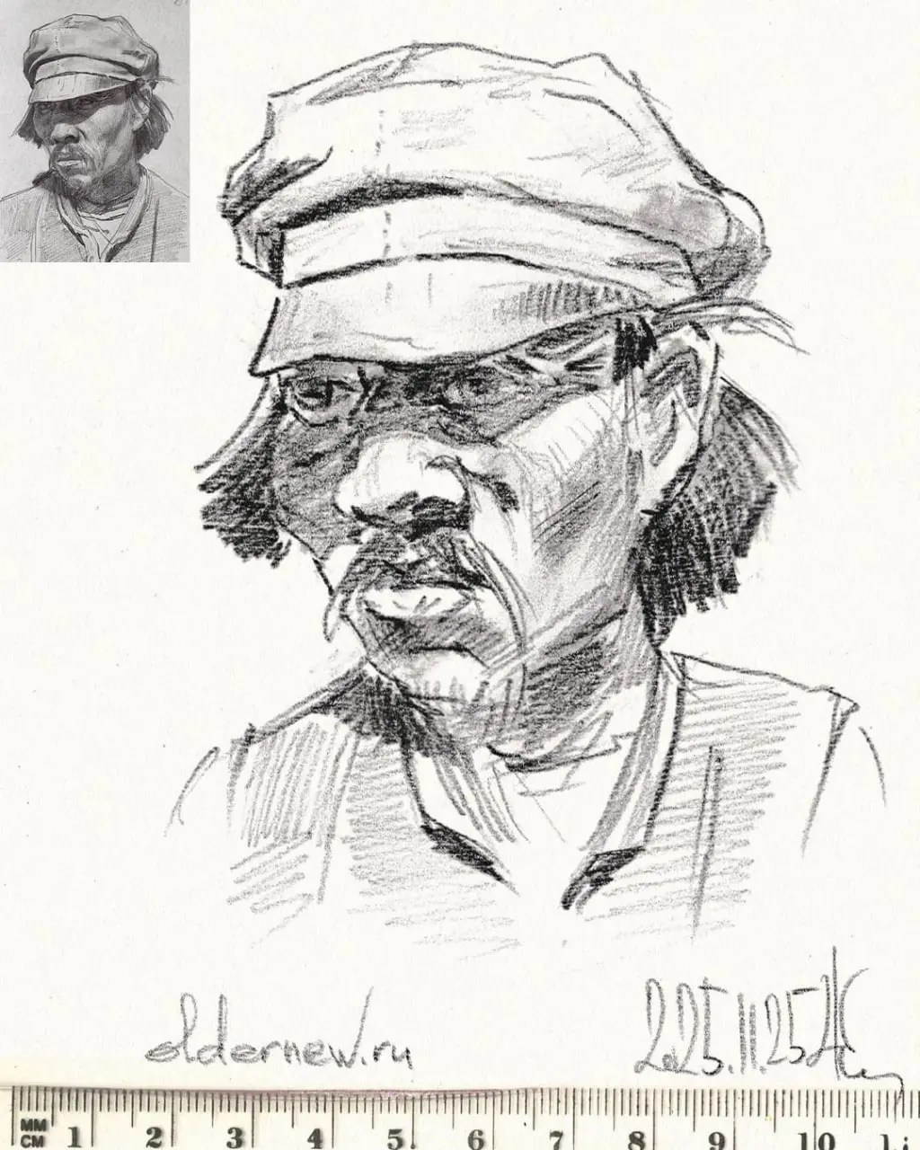 марафон «Рисуем каждый день» 7.0: Копии мастеров
Илья Репин. «Голова калмыка» 1871 г.
Копия — карандаш, бумага, А5.
 | Сетка — социальная сеть от hh.ru