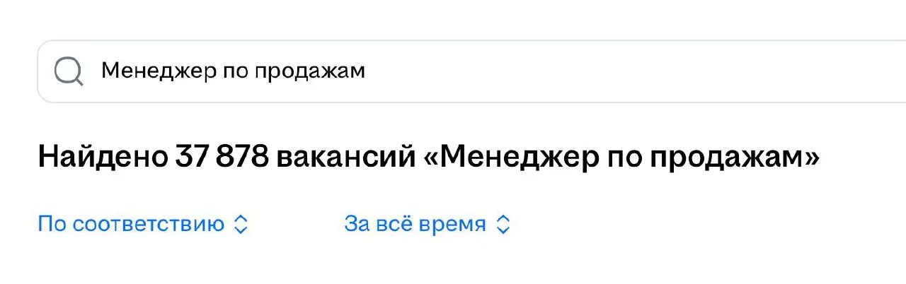 Статистика по рынку труда (ВСЯ РФ):
🔥 Вакансий «менеджер по продажам»
В фильтре поиска:
БЕЗ вакансий от кадровых агентств
💡Резюме «Менеджер по продажам»
В фильтре поиска:
Обновляли своё резюме «за пос... | Сетка — социальная сеть от hh.ru
