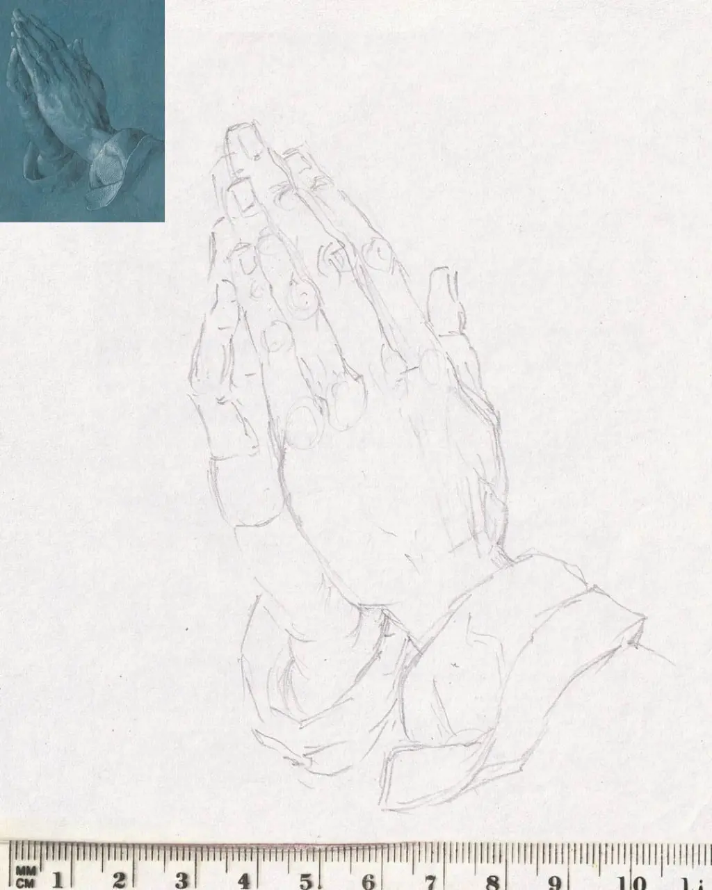 марафон «Рисуем каждый день» 7.0: Копии мастеров
Альбрехт Дюрер. «Руки молящегося». 29,1х18,7 см. Перо, тушь, белила. 1508 г.
Копия — карандаш, мел, бумага, А5 | Сетка — социальная сеть от hh.ru