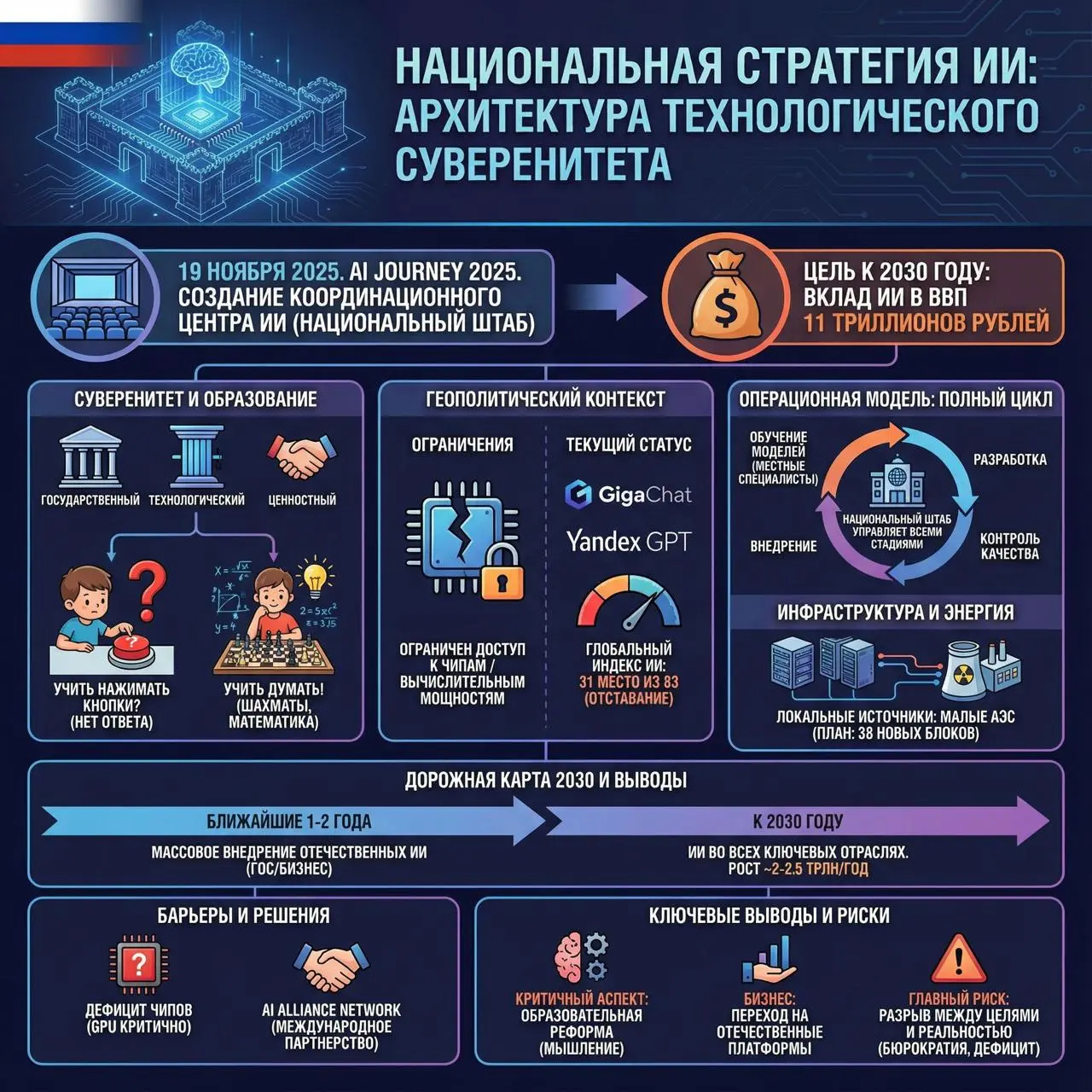 Инициативы РФ в развитии отечественного ИИ
Национальный штаб ИИ: архитектура технологического суверенитета
19 ноября 2025 года на конференции AI Journey 2025 в Москве Президент России Владимир Путин о... | Сетка — социальная сеть от hh.ru