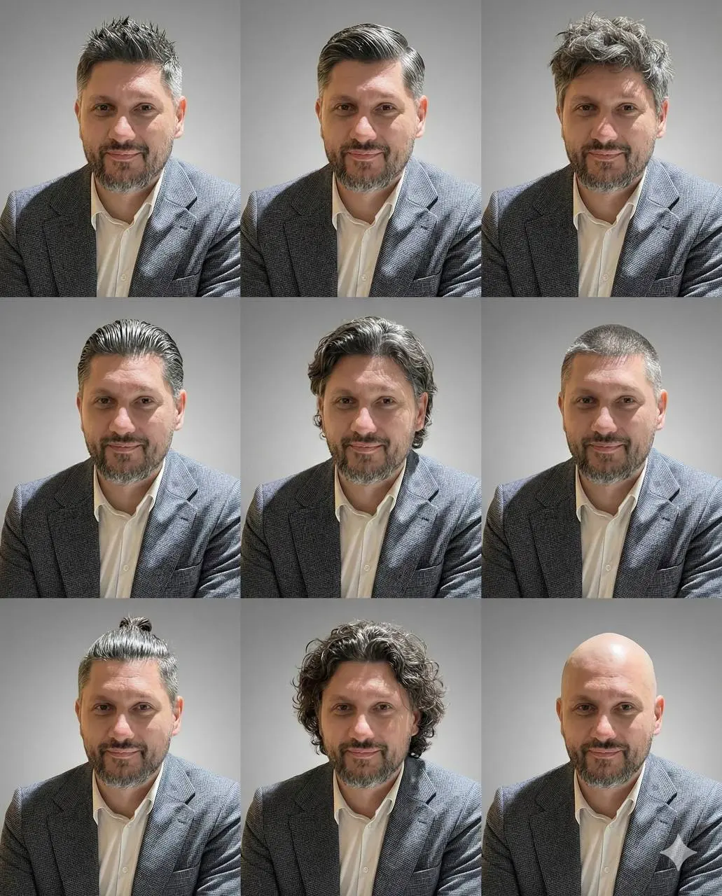 Немного бесполезной пользы 😅
Если хочется посмотреть «А что если … ?»

Заходим в Nano Banana (Gemini)
Подгружает свое фото
Пишем:
Make a 3x3 grid with different hairstyles

Любуемся 😍 или ужасаемся 😱
... | Сетка — социальная сеть от hh.ru