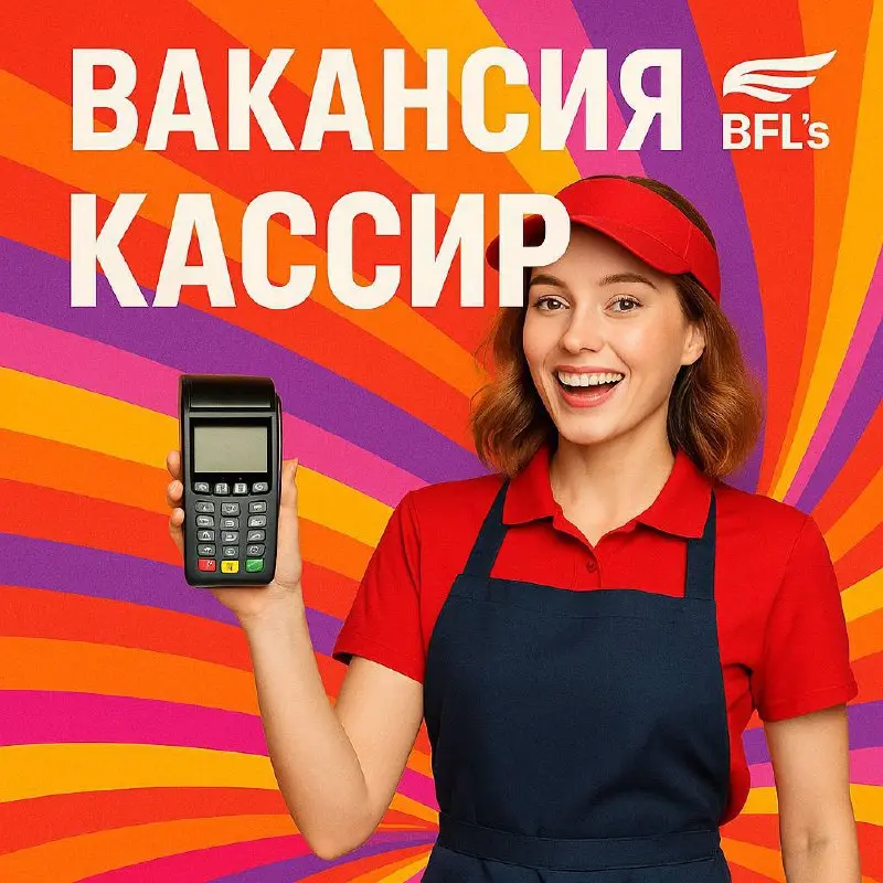 ВАКАНСИЯ
✅КАССИР ✅
BFL’S  Улетные Крылья
Предлагает:
👩‍💻Кассирам-администраторам
Стабильную работу
и возможность карьерного роста!
Требования:
ХОРОШИЙ РУССКИЙ ЯЗЫК !!!
📍Опыт работы не важен;
📍Энергичн... | Сетка — социальная сеть от hh.ru