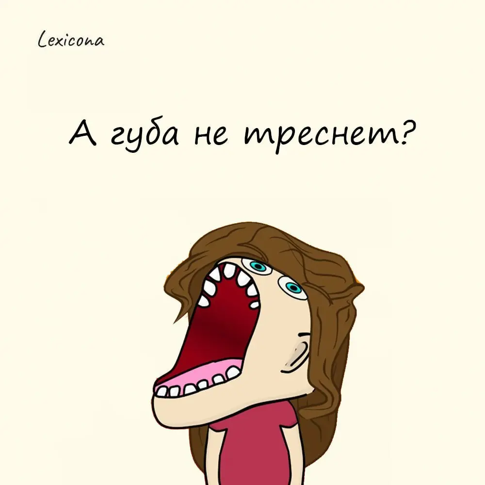 А губа не треснет? 🤔
Часто это выражение трансформируется, и вместо «губы» может быть что угодно, включая «морду» | Сетка — социальная сеть от hh.ru