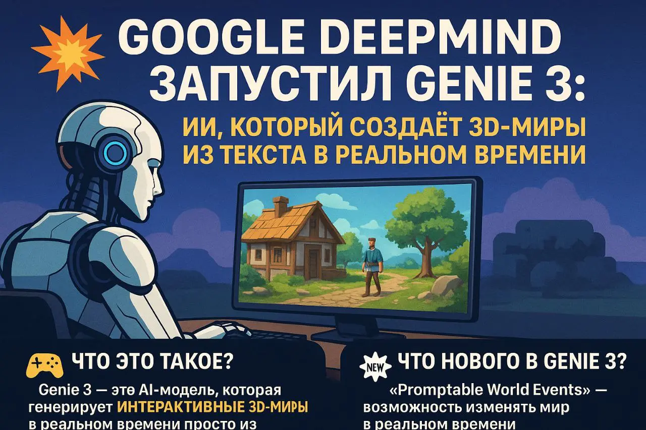 ♨️ GOOGLE DEEPMIND ЗАПУСТИЛ GENIE 3: ИИ, КОТОРЫЙ СОЗДАЁТ 3D-МИРЫ ИЗ ТЕКСТА В РЕАЛЬНОМ ВРЕМЕНИ
Друзья, держитесь крепче! Google DeepMind только что представил Genie 3 — модель, которая ПЕРЕВОРАЧИВАЕТ н... | Сетка — социальная сеть от hh.ru