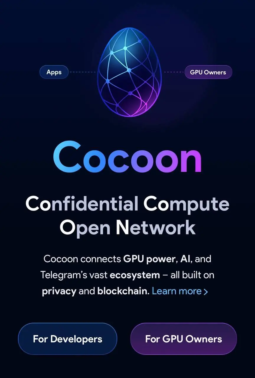 Cocoon запустился! 🎉
Павел Дуров вчера вечером объявил, что можно начинать работать в его новой децентрализованной сети.
Владельцы видеокарт могут подключать свои мощности и получать оплату в TON | Сетка — социальная сеть от hh.ru