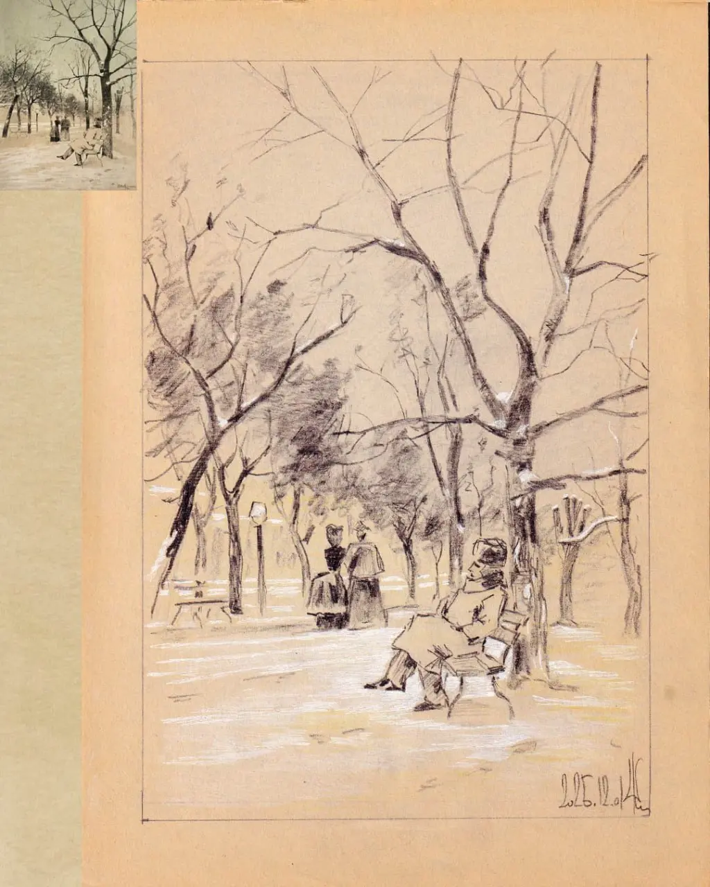 марафон «Рисуем каждый день» 7.0: Копии мастеров
Исаак Левитан. «На бульваре» (Литография с тоном. 18×14 см) 1884 г.
Копия — графит, цветные карандаши, бумага, А4 | Сетка — социальная сеть от hh.ru