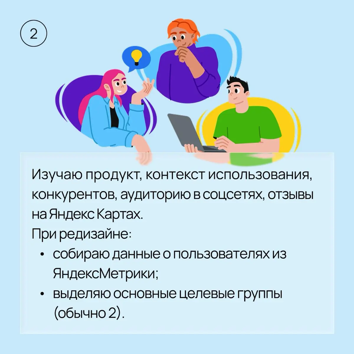 Создание Персоны (портрета пользователя) - один из первых этапов в дизайне/редизайне.
Рассказываю в карточках свой алгоритм действий.
Уточню, что он МОЙ) а не единственно правильный | Сетка — социальная сеть от hh.ru
