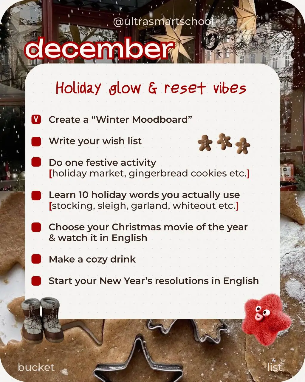 Ultra December Bucket List
It’s beginning to look a lot like Christmas…🎄🧦
Получаем вовсю поздравления с первыми зимними денёчками — хотя за окном, конечно, не совсем winter wonderland🎄
Но одно знаем т... | Сетка — социальная сеть от hh.ru