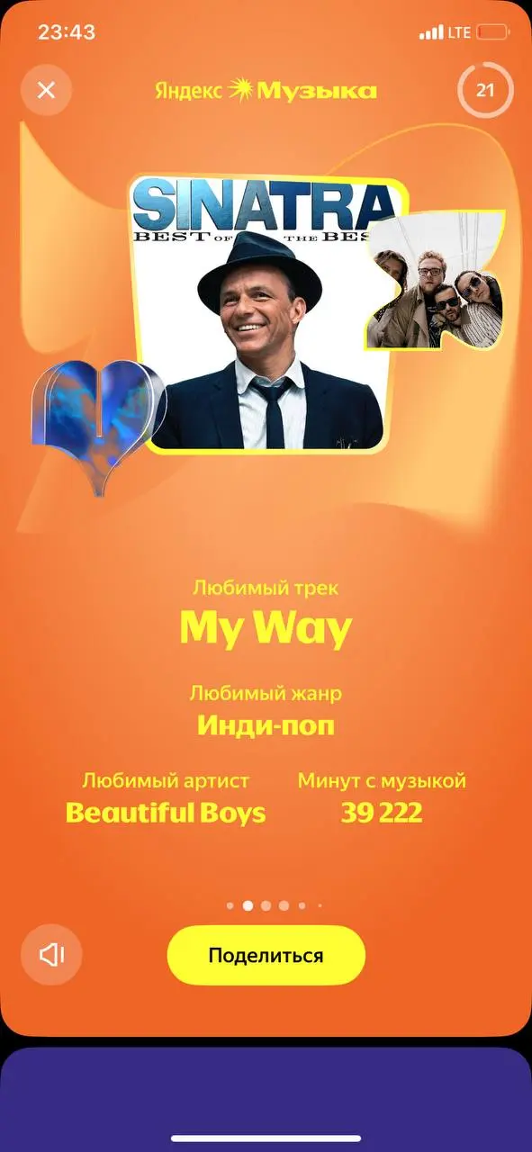 Распаковка от Яндекс Музыки. Синатра my way как вектор, Beautiful boys как вайб, диджитал инди кид как соул. И, да, учусь понимать себя и своё тело. Пора. | Сетка — социальная сеть от hh.ru