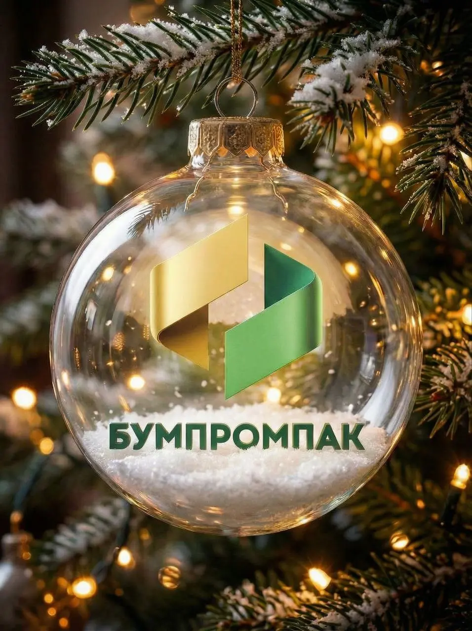 🎄 Логотип для компании «БУМПРОМПАК», адаптированный под новогоднее настроение.
Зимняя сказка в елочном шаре: золото, изумруд, снежинки и теплый свет | Сетка — социальная сеть от hh.ru