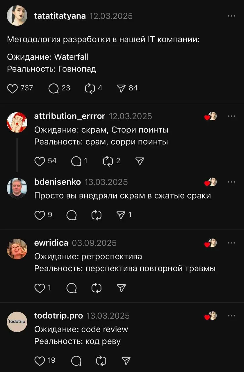 Мемасики на субботу, давайте отдохнем малость, а то дальше щяс такое будет, ни одна терапия не поможет 😅
Закидывайте ваши мемы в комменты | Сетка — социальная сеть от hh.ru