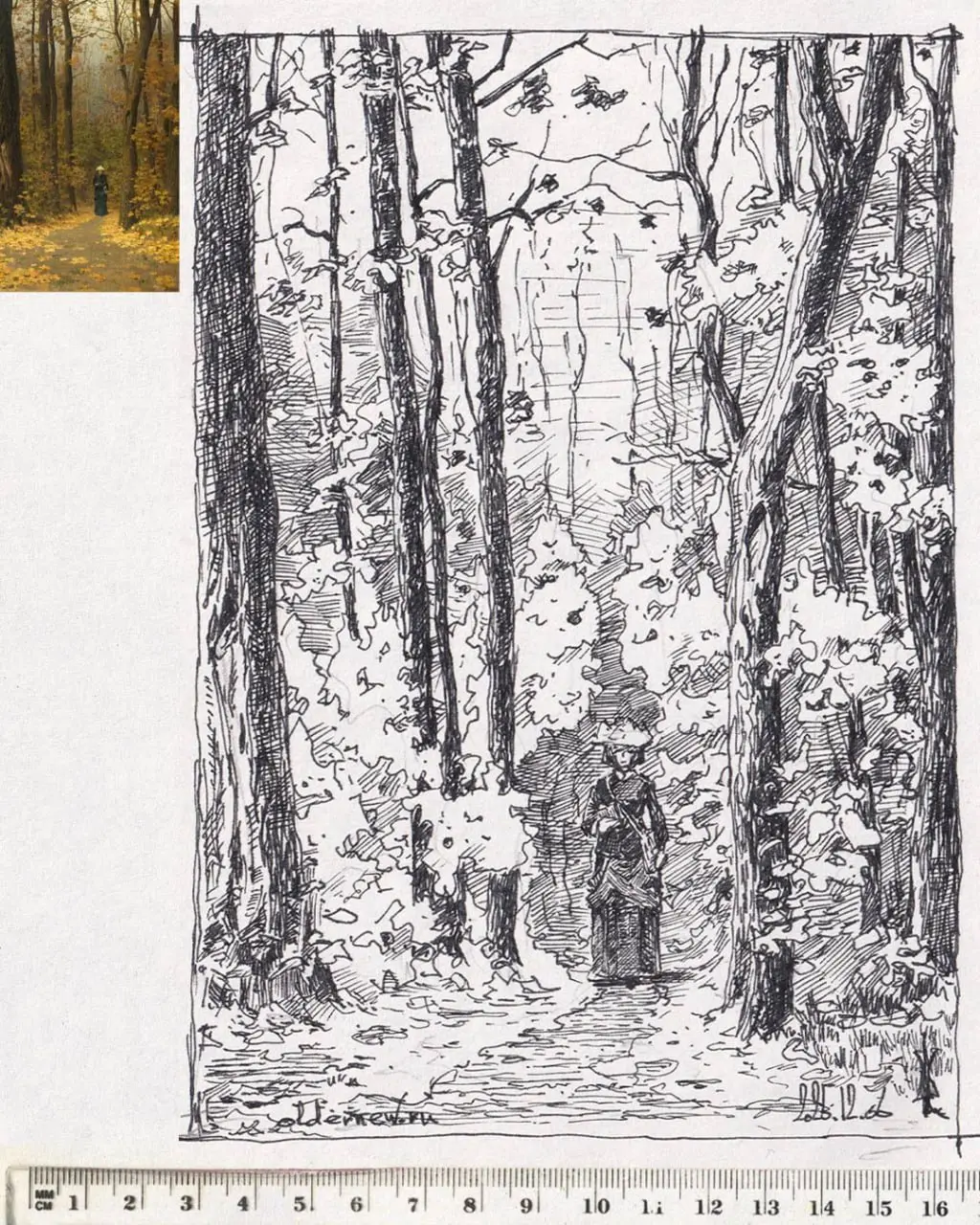 марафон «Рисуем каждый день» 7.0: Копии мастеров
Василий Поленов. «Женщина, идущая по лесной тропинке».
Холст, масло. 114,5x67,3 см. 1883 г.
Копия — ручка чернильная, бумага, А5.
 | Сетка — социальная сеть от hh.ru