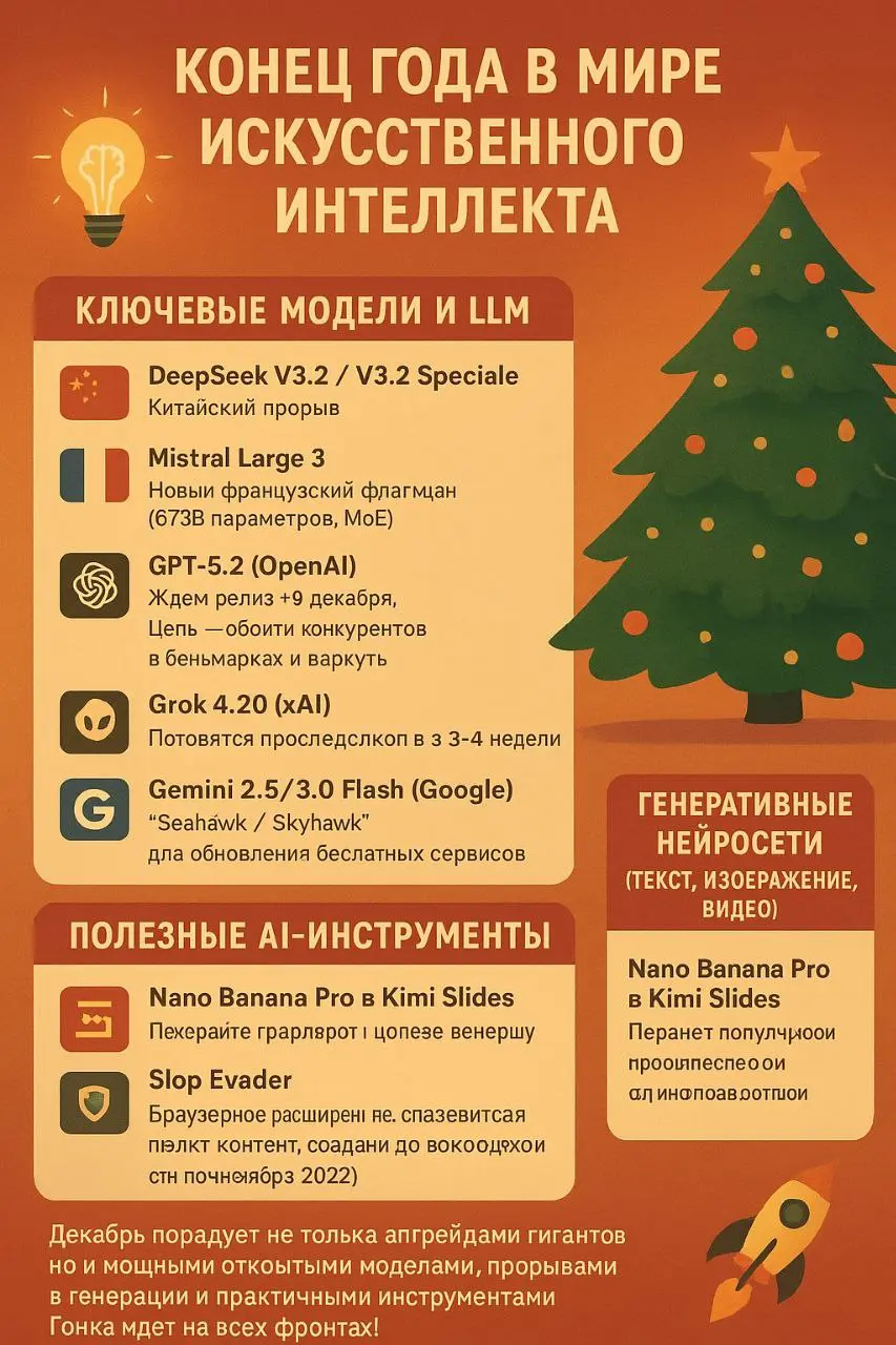 Конец года в мире искусственного интеллекта обещает быть невероятно жарким. Пока одни компании ставят рекорды по релизам, другие готовят главные «подарки» под ёлку | Сетка — социальная сеть от hh.ru