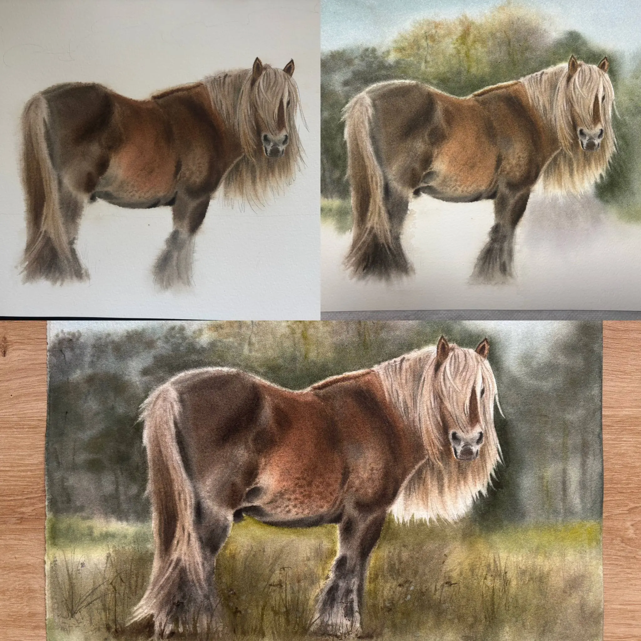 Первая законченная и оформленная работа в цикле «Ах кони!».
Формат А3. Акварель | Сетка — социальная сеть от hh.ru